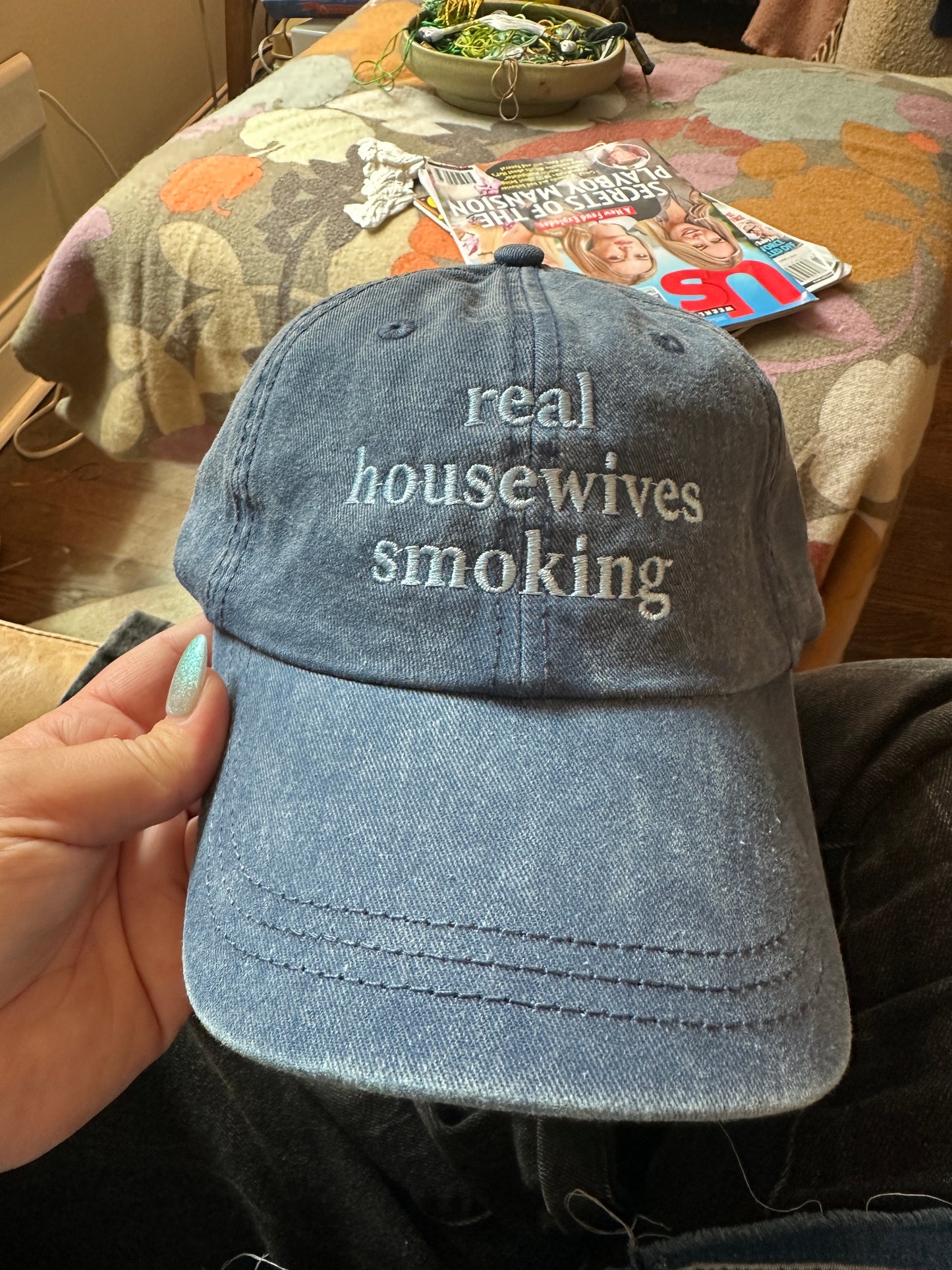 denim real housewives smoking hat